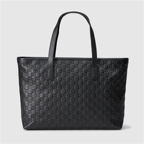 gucci guccissima small leather tote bag black|Gucci tote bag with zipper.